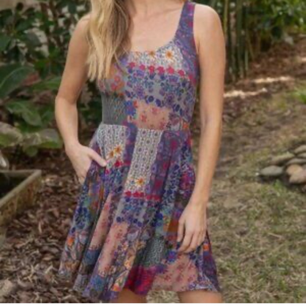 Floral Patchwork Sleeveless Summer Dress - Multicolor
